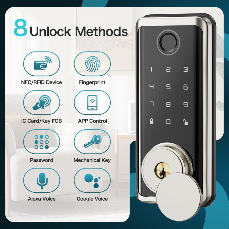 Keyless Entry Door Lock Deadbolt with Handle Set, Smart Locks