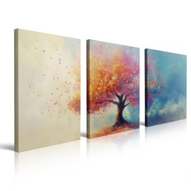 Wall art golden nature tree of life abstract canvas texture image, modern panoramic landscape art work Ready To Hang (12"x16"x3PCS)