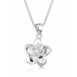 Elli Premium Women's Necklace with Pendant Flower Frangipani Blossom 925 Silver Diamond (0.03 ct) White Brilliant Cut 45 cm, Facet cut, Diamond