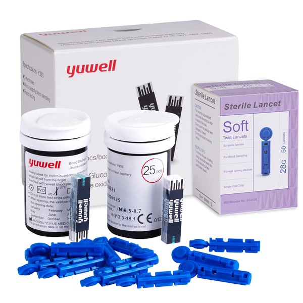 yuwell 50 x Blood Glucose Test Strips for Model 582&710 (Includes Strips and Lancets)