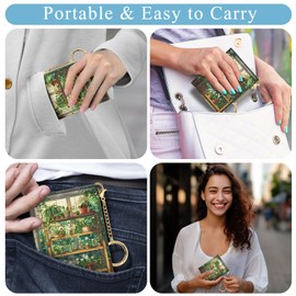 Jogjam Green Plants Small Ladies Wallets, Floral Rfid Womens Wallet, Slim Thin Trifold Woman Wallet, Travel PU Leather Card Holder Wallet, Mini Key Chain Cash Wallet, Female Gifts