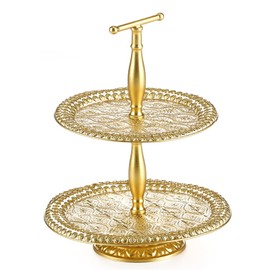 MOCOME Gold Cupcake Tower Stand, Metal 2 Tier Serving Tray Dessert Display Stand for Any Party