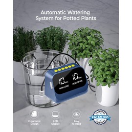 Upgraded Automatic Drip Irrigation Kit, Automatic Watering Drip System for Potted Plants, Supports 10 Pots, Automatic Watering Smart Timer, Set of 32.8 ft (10 m) Hose, LED Display and Large Capacity