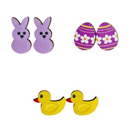 3 Pairs Easter Earrings Set Easter Gnome Egg Bunny Carrot Lightweight Acrylic Drop Earrings Happy Easter Rabbit Wooden Stud Earrings for Women Holiday Jewelry Gifts -Style 4
