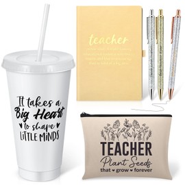 Resholder Teacher Graduation Appreciation Gift Set 24 oz Plastic Tumbler with Lid and Straw, Cosmetic Bag, Pen and Notebook Present Thank You Graduation Gifts Back to School for Women(Yellow)