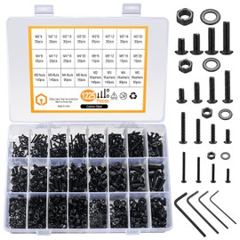 1225pcs M2 M3 M4 M5 Hexagon Socket Screws, Bolts, Nuts, and Washers Assortment Kit, Carbon Steel Black Countersunk Head Threaded Screws, Nuts and Washers Set (1225)