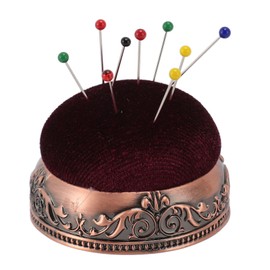 Vintage Pin Cushion,Soft Elastic Metal Base Half Ball Shape Retro Needle Cushion Pin Pad Pin Mat Sewing Needle Insert Case Sewing Pin Pillow for Knitting Quilting (Red Bronze