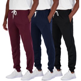 3 Pack Mens Joggers Sweatpants French Terry Fleece Pants Sweat Clothing Pockets Baggy Elastic Cuffed Workout Bottom Athletic Soft Warm Winter Jogging Gym Active Track Lounge Sleep - Set 2, XL