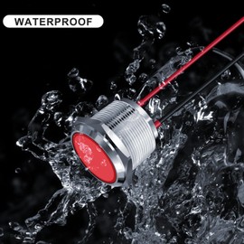 FICOLPO 10 Pcs LED Metal Waterproof Indicator Light, AC/DC 12-24V 0.87-inch Mounting Hole Pre-wired Pilot Signal Light for Car, Trucks, Boats, Marine, Dash, Industrial Electricity (Red, 22mm)