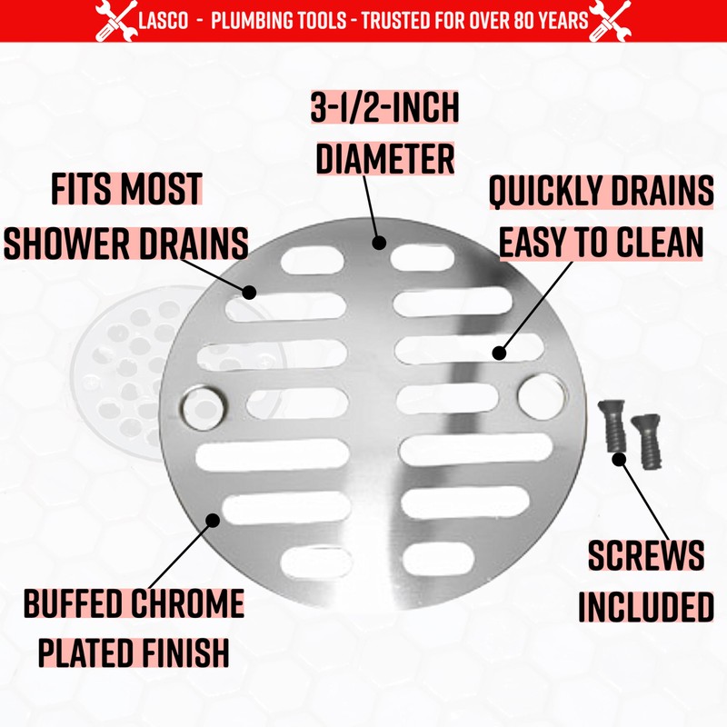 LASCO 03-1247 3-1/2-Inch with Two Screws Shower Drain Grate, Chrome