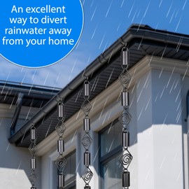 Rain Chains Pacific - Dimond Link Rain Chain 8.5 FT – Black Powder-Coated Aluminum - Functional and Decorative Replacement for Gutter Downspouts - Premium Rain Chains for Gutter