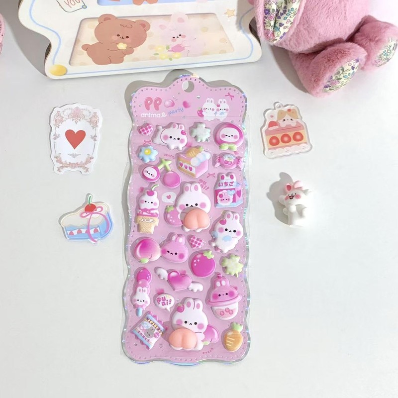 Loong Fluffy Butt Stickers Cute Puffy Character 3D Marshmallow Fluffy
