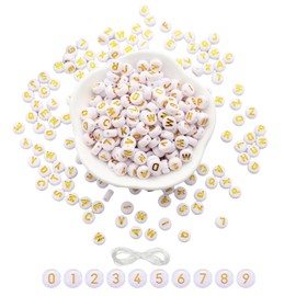 LBDONDIN 1000PCS White Alphabet Letter Beads for Jewelry Making, 4x7mm Round Acrylic Letter A-Z Beads and 0-9 Number Beads for DIY Bracelets