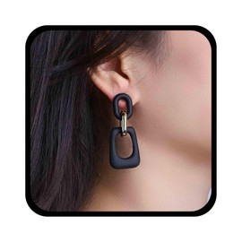 Xmsrn Vintage Große Schwarze Quadratische Ohrringe Lange Quadratische Ohrstecker Offene Quadratische Tropfenohrringe Schwarze Geometrische Ohrringe Für Frauen