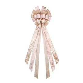 TOPORTY Christmas Tree Topper Bow Champagne Ribbon Bow for Christmas Birthday Wedding Party Decoration, L