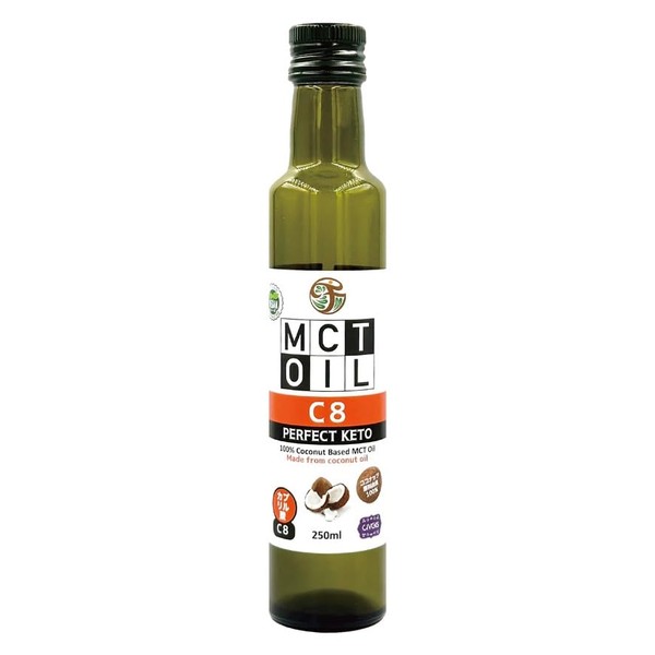 MCT Oil C8 Perfect Keto 8.5 fl oz (250 ml) (100% Coconut-Derived, Additive-Free, Medium Chain Fatty Acid Oil Only Caprylic Acid (C8)