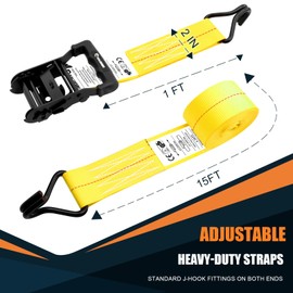 SALUINOKI 6 Pack 2 inch Ratchet Straps Heavy Duty J Hook 2 in x 15ft with Strong Ratcheting, Cargo Load Tie Down Strap 2200lbs Working Load for Trucks Yellow