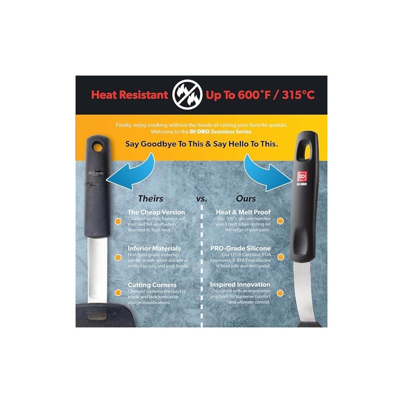DI ORO Silicone Turner Spatula Set - 6 Piece Kitchen
