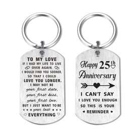 Yobent 25th Wedding Anniversary Keychain Gifts for Husband Wife Him Her, Happy 25 Year Anniversary for Men Women