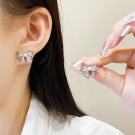 Stocking Stuffers Holiday Outfits for Women 2024 Pink Bow Earrings for Women Trendy Bow Stud Earrings Cute BowKnot Earrings Christmas Stocking Stuffers Jewelry Gifts