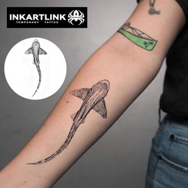 INKARTLINK Tattoo Tech, 2 Sheets Large Semi Permanent Tattoo, Adult Art Design Temporary Tattoos, Lasts 1-2 Weeks, Waterproof, Realistic Look, No Reflection (Sharks)