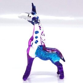 Sansukjai Giraffe Miniature Figurines Animals Hand Painted Blown Glass Art 22k Gold Trim Collectible Gift Decorate, Blue Purple