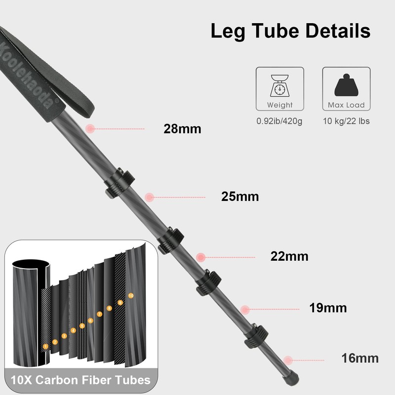 Koolehaoda 65" Carbon Fiber Camera Monopod with Flip Lock for