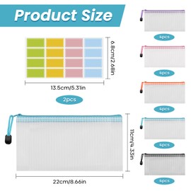 Pack of 20 Document Bags with Zip, 22 x 11 cm Document Bags, Waterproof, Plastic Zip Bag with Labels, Bag with Zip for Receipts Bills