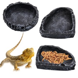 ATSKIM 3 Pack Reptile Water Dish, Samll Snake Water Bowl, Leopard Crested Gecko Tank Accessories, Bearded Dragon Food Dish, Feeding Dish Kit for Tortoise, Lizard, Frog, Hermit Crab (3 Pack)