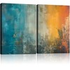 2 Framed Canvas Abstract Art Blue Orange Wall Decor Paintings