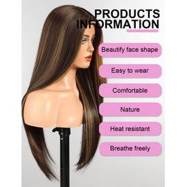 HAIRCUBE Heat Resistant Synthetic Wigs for Women Natural Looking Long Wig with Bangs for Daily Use, Cosplay & Parties (Mixed Brown)