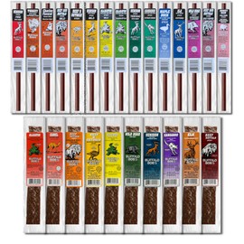 Buffalo Bob's Wild Game Meat Snacks - 25 Piece Exotic Jerky Strips & Sticks, High-Protein Snack for Adventure Enthusiasts, Hiking, Camping, Stocking Stuffer, Gift for Dad/Men