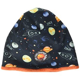 maximo Mini Boy Beanie, Fire Engine Reversible, Double Reversible, Dark Navy-Orange-Space