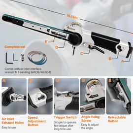 1/2" x 18" Air Belt Sander - Mini All Angle Handheld Sander with 3 Belts (36/40/60#) Industrial Pneumatic Tool