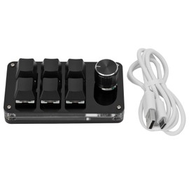 One Handed Mechanical Keyboard Multifunction 6 Key Mini Gaming Keypad Shortcut Programmable Keyboard with Knob(Matte Black Glossy Black )