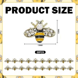 20 Pieces Bee Nail Stains, Pearl Jewellery with Diamonds, Cute Metal Jewellery, DIY Art Nail Decoration, Hand Dressing Accessories