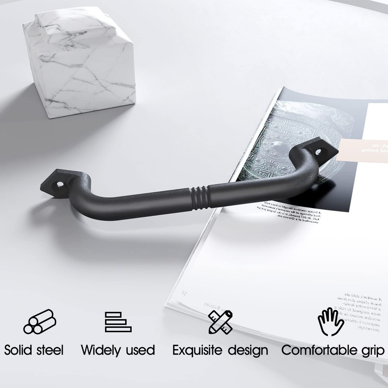 EaseLife 10" Barn Door Pull Handle, Rustic Black Cast Iron