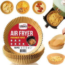Air Fryer Disposable Paper Liners, 150 Pcs All-Natural, Non-Stick, Oilproof, Waterproof Parchment Paper for 3-5 Qt Air Fryer, Easy Use & Cleanup for Baking, Roasting, Microwave, Steamer (6.3" Round)