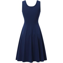 HUHOT Navy Dress for Women Spring Cotton Sleeveless Dress with Pocket Casual Flared Tank Dress