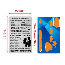 LGQDYMZ 9th Wedding Anniversary Card Gifts - 9 Year Happy Anniversary Romantic Gifts for Him Her - 9th Anniversary Wallet Card Presents for Husband Men