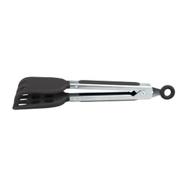 Tovolo Waffle Tongs Mini Silicone Kitchen Tongs for Cooking Serving, Flat Stainless Steel Small Tongs with Silicone Tips for Salads Belgian Waffles Air Fryer Appetizers Dishwasher Safe Black
