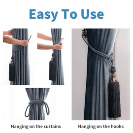 Melodieux Decorative Curtain Tiebacks Antique Tassels Holdbacks, Home Office Windows Drapery Fasteners Fringe Ropes, Set of 2 (Navy Blue)