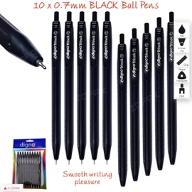 DIGNO Trinok Retractable Ballpoint Pens, BLACK, Fine Point (0.7mm), Pack of 10, Triangular Grip, Multipack Pens, Ideal for School Office Home Use