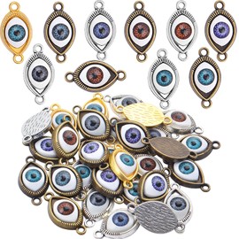 30pcs Antique Eye Shaped Charms Mixed Evil Eye Pendants with 2 Large Holes for Crafting Jewelry Making
