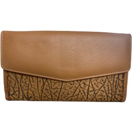 Baroncelli Leather Wallets for Women Size Large Capacity - Designer Elephant Print Color Sand - Genuine Leather Wallet Compact with Zipper Pocket - Credit Card Holder for Womens