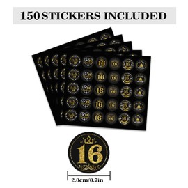 Years Old Happy Birthday Round Candy Sticker - 16th Birthday Party Decor-Black Gold - Round Candy Sticker Party Favors - Labels Fit Chocolate Candy.5 Sheet of 150(16)