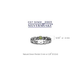 Silvershake 925 Sterling Silver Flower Floral Stack/Stackable Solitaire Eternity Band Ring Jewelry for Teens or Women, 6, Sterling Silver Rhodium/White Gold & Antique Finishing, natural green peridot