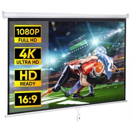 Segawe  80 Inch Projector Screen 16:9 4K HD Manual Pull Down Home Theater White
