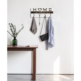 CHDITB Rustic Home Sweet Home Wooden Key Holder(13.4”x5.5”), His Hers Ours Wall-Mounted Coat Rack with 4 Hooks, Decorative Wood Sign Key Hanger Home Decor for Wall Entryway Hallway Housewarming Gift