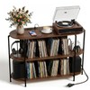 Faesun 43.3" Record Player Stand with Power Outlets, 3-Tier Vinyl